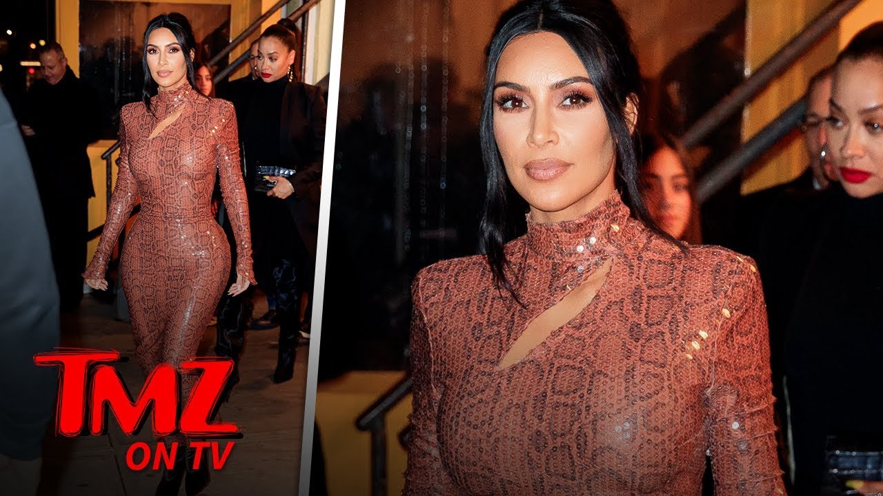 Kim Kardashian Looks INCREDIBLE In Skin Tight Snake Dress | TMZ TV 4